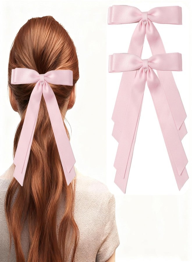 Dladhict 2 Pcs pink Hair Bow, Satin Bows pink Hair Ties, Large Double Satin Ribbon Hair Clips Accessories for Holiday Party Women Girls Ponytail Holder - Image 3